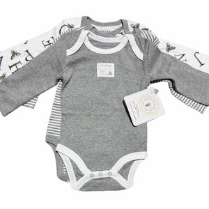 3 pack Burt's Bees Baby Grey & White Long-Sleeve Bodysuit Set